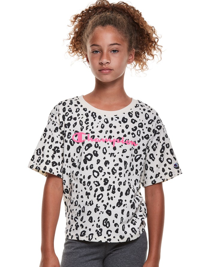 Champion Boxy Leopard Print Black/White T-Shirt Girls - South Africa ZIVQSL895